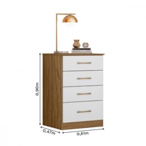 Cômoda 4 Gavetas MS913 Naturale Branco Brilho Moval