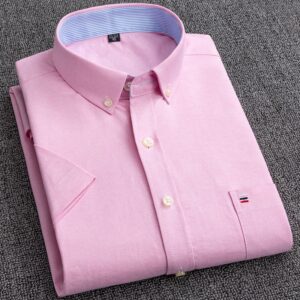 Casual Camisa Masculina 100% Algodão Manga Curta Oxford Bordado Sólido Camisas Plus Size 7XL