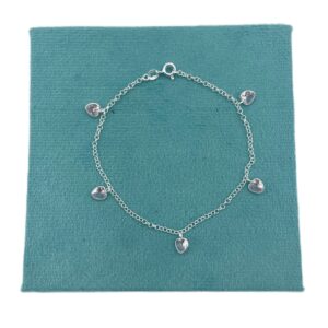 Pulseira Coração Prata 925 Ponto de Luz Rosa