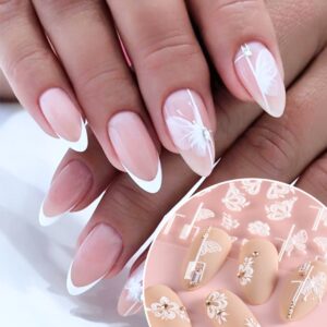 5D Acrílico Gravado Nail Art Adesivos Em Relevo Elegante Projeto Do Laço Casamento Nupcial Decalques Florais Encantos Sliders Manicure Decoração