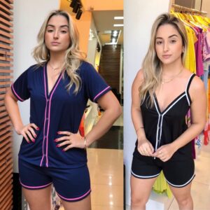 Kit 2 Pijamas Aberto Com Botões Femininos, Pijama Blogueira E Pijama Alcinha, Gestação / Amamentar / Cirurgico / Luxo