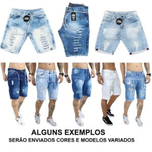 KIT 3 Bermudas jeans Moda masculina jeans De Ótima Qualidade Modelo Rasgada Premium
