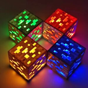 Minecraft Poção Garrafa De Luz LED De Cor Lâmpada De Pedra Marrom Minério Quadrada Mesa Noturna Presente