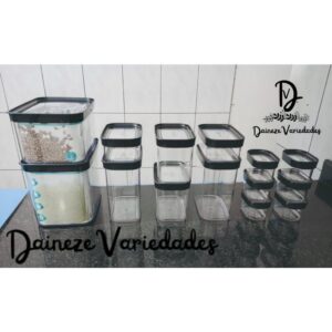 KIT 14 POTES HERMÉTICOS PARA MANTIMENTOS EM ACRÍLICO