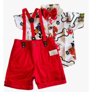 CONJUNTO MENINO FESTA TEMÁTICO INFANTIL COM CAMISA GRAVATA BERMUDA E SUSPENSÓRIO