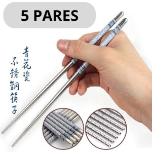 KIT 5 PARES (10 PALITOS) HASHI AZUL E BRANCO COM ESTAMPA DE FLOR DE PORCELANA ESTILO VINTAGE
