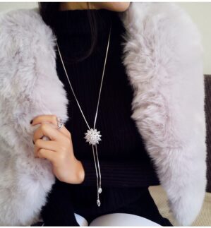 Pingente de Girassol Branco Colar Longo Jóias Moda Feminina Novo Clássico Suéter Colares e Pingentes Presente Bijoux