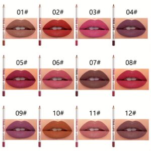 Delineador labial monocromático 12 cores fosco fosco não desbotado à prova d’água caneta batom delineador labial