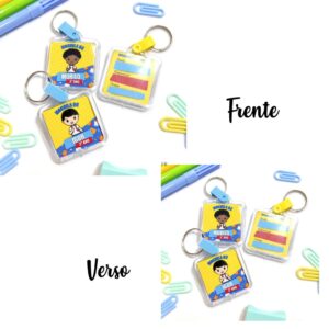 Chaveiro Acrílico de Menino personalizado com nome tema volta as aulas- tema aluninhos -mascote-tag de identificação