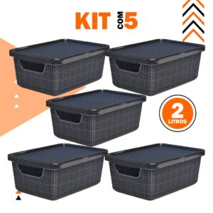 KIT 5 CAIXA ORGANIZADORA JUTTA PRETO 2 LITROS ORGANIZADOR DE MAQUIAGEM CALCINHAS GAVETAS BIJOTERIA