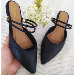 Sapato Feminino Mule Bico Fino Duas Opções de Uso Cores Básicas Preto,Offwhite,Antique