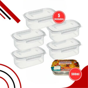 Kit Marmitas Fitness 500ml Para Freezer E Microondas Potes Plásticos com Trava Hermético