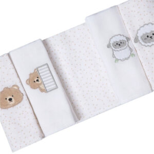 Kit fralda soft com bainha bordada 80x80cm Papi Friends 5 un