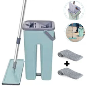 Flat Mop Com 2 Refis De Limpeza Com Balde 5 Litros Esfregão E Rodo Mágico 360° Lava Seca Tira Pó