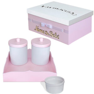 Potes Porcelana Kit Higiene Rosa Bebê Personalizado com Nome do Bebê