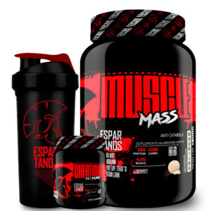 KIT MASSA HIPERCALÓRICO MUSCLE MASS + CREATINA 100G + COQUETELEIRA – ESPARTANOS