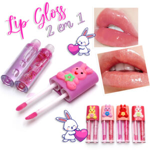 LIP GLOSS 2 EM 1 BRILHO LABIAL COM GLITTER COELHO RABBIT POLA AYLR LC8100