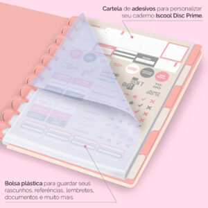 Caderno Disco Iscool Capa Dura 140 Fls Inteligente Personalizado Grande G+ Profissões Couro Rosa