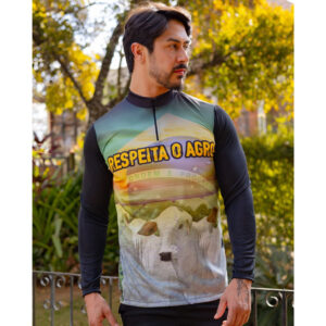 Camisa Masculina Agro Manga Longa Proteção Solar Boi Fazenda Trator Pecuária