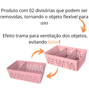 Cestinho Organizador com 2 Divisórias Removível Colméia Organizadora 17×11,5×5,5