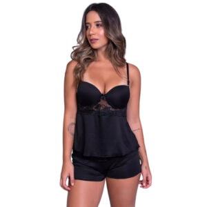 Baby Doll com Bojo Pijama Feminino Conjunto Blusa Short Dormir Noite Moda Lingerie Adulto