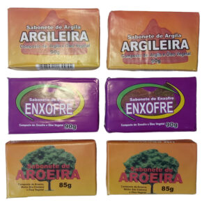 Kit 2 Sabonete Aroeira 2 Enxofre e 2 Sabonetes Argileira Com 90g Cada Para Micoses Limpeza Na Pele Profunda Acne Cicatrização Cravos Espinhas Foliculite e Melasma