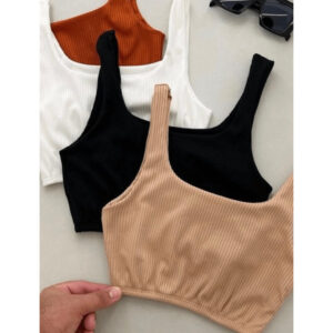 cropped top alça grossa em ribana forro duplo basico liso moda verão
