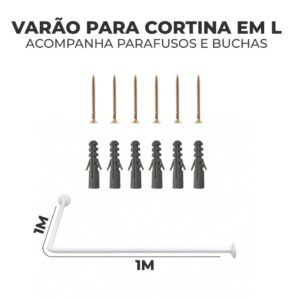 Porta Cortina em L Varão Tubo Curvo Aço kit de Parafusos box banheiro provador casa apartamento