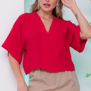 Camisa social crepe duna decote V