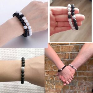 Conjunto 2 Pulseiras Yin Yang Unissex Casal 8mm Pedra Vulcânica howlita branca Kit Braceletes Masc Fem Presente moda