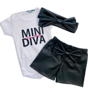 CONJUNTO BEBÊ MENINA MINI DIVA COM FAIXINHA DE CABELO E BODY