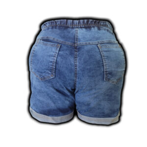 SHORT JEANS FEMININO DE ELÁSTICO PLUS SIZE CINTURA ALTA CÓS ALTO COM BOLSOS TRASEIROS COM LYCRA
