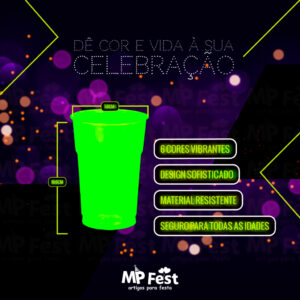 Kit 50 Copos Neon Premium Descartável 300ml Para Bebida Festa Aniversário Balada