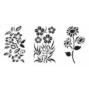Kit (2) Stencil Flores E Rosas Molde Para Pintura 9pçs 10×14
