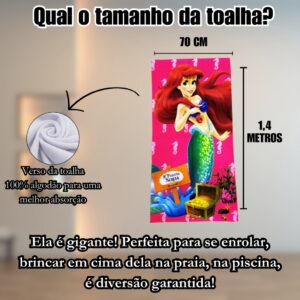 Toalha Infantil Banho Praia Algodão Grande A Pequena Sereia