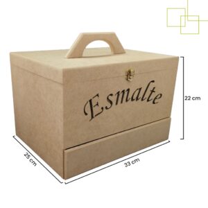 Maleta Manicure com Alça Porta Esmalte Gavetas Expositora 63 Divisórias Mdf Cru
