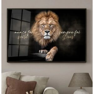 Quadro Decorativo Leão Nunca Foi Sorte Sempre Foi Deus Luxo