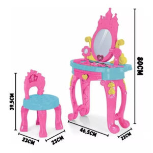 Penteadeira Da Princesa Encantada Rosa Pink Infantil acessórios banqueta espelho decorativo Homeplay