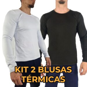 KIT C/ 02 BLUSAS MASCULINA TÉRMICA PELÚCIADA MANGA LONGA SEGUNDA PELE INVERNO