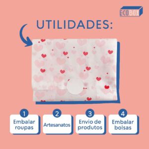 Papel de Seda Premium Estampa Coração 35x50cm 100 Folhas