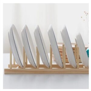 Suporte Escorredor Porta Pratos De Bancada De Bambu 6 Divisorias