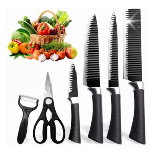 Kit 6 Peças Conjunto de Faca Carne Legumes Descascador Tesoura Profissional