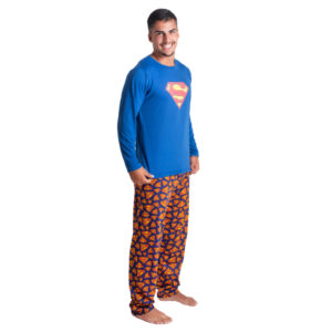 Pijama Adulto Estampa Super Homem Manga Comprida Roupa De Dormir Frio Linha Noite Masculina 326