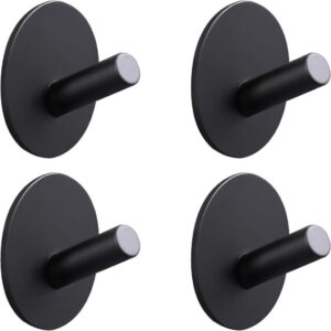 KIT C/ 4 GANCHOS CABIDE PAREDE ADESIVO REDONDO INOX PRETO