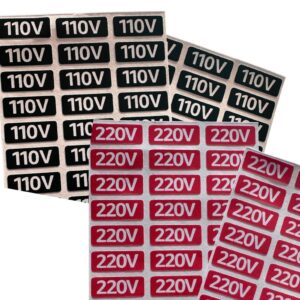 ETIQUETA TOMADA VOLTAGEM 110V E 220V – 100 UNIDADES (70UN 110V E 30UN 220V) – ADESIVO PARA TOMADA – ADESIVO VOLTAGEM