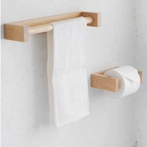 Kit acessórios para banheiro porta toalha + Papel Higiênico madeira