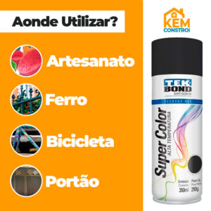 Tinta Spray Alta Temperatura 350ML Preto Brilhante Tekbond Secagem Rápida