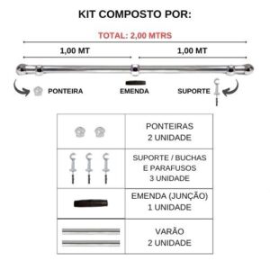 Varão Para Cortinas 2,0Mts 28mm Cromado Prateado