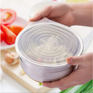 Conjunto 6 Tampas de Silicone Reutilizáveis Flexíveis Laváveis Peças UniversalUtensílios de Cozinha