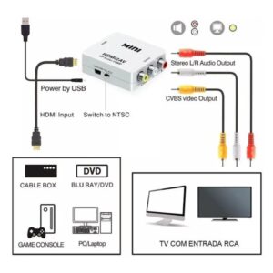 Mini Conversor HDMI2AV Hd Video 1080P Hdmi Para Av Rca – Hdmi2 AV